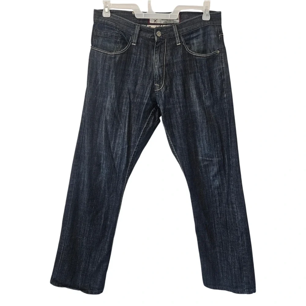 Artful Dodger Relaxed Straight Leg Embroidered Jeans Blue Streetwear Y2K 32